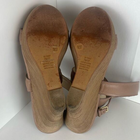 Sole Society Leather Ankle Wrap Wedge Sandals 7 - Picture 7 of 11